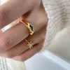 Anillos de acero inoxidable de Color dorado, anillos de mujer de piedra de circón de lujo, joyería para parejas de boda, accesorios de moda 240219
