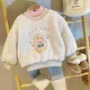 Clothing Sets Girls Thickened Sweater Set Winter Young Girl Cute Soft Lamb Wool Top Plus Fleece Warm Bottom Two Piece For