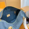 Bolso de diseñador de dos piezas, bolso cruzado para mujer, bolso de cadena vaquera, bolsos de hombro, bolso clásico de moda para mujer, bolso azul con flores