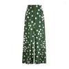 Kvinnors byxor Lemongor Korean Fashion Polka-Dot Elasticitet Midja bred ben 2024 Spring Summer Casual Green Trousers For Women