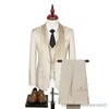 Costumes pour hommes Blazers (printemps 2024) Mode de mariage (costume + gilet + pantalon) Robe de mariée trois pièces à la mode avec polyester jacquard haute densité