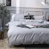 Conjuntos de cama Stripe Modern Duvet Cover Twill Set Geométrico Branco e Cinza Afligido Rugby Stripes Imprimir Tons Reversíveis Cinza