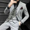 Ternos masculinos blazers (blazer + colete + calças) boutique moda cor sólida masculino fino casual terno de negócios conjunto de três peças noivo vestido de casamento festa