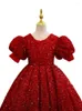 女の子のドレス美しい赤い長い花の女の子のスパンコールチュールファースト聖体拝領ページェントガウンバースデーパーティードレス