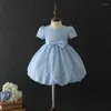 Girl Dresses 1 Year Old Birthday Blue Baby Bow Bling Pink Fashion Angel Vestido Formal Little Girls Clothes RBF194013