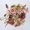 Decorative Flowers Pink Silk Artificial Rose Wedding Home DIY Decor High Quality Big Peony Bouquet Christmas Party Table Arrange Supplies