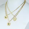 Chains Gold Color Paper Clip Chain Geometric Round Heart Shaped CZ Coin Pendant Necklace Women Jewelry