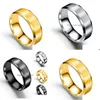 Wedding Rings Punk Stainless Steel Ring For Men Double Beveled Matte Fashion Mens Brushed Titanium Black Gold Drop Delivery Jewelry Dhbqx