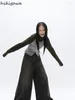 Kvinnors stickor beskurna kofta kvinnor tröja mode koreanska knitväskor lapptäcke turtleneck tunika jackor sueter mujer tröjor kappa y2k toppar
