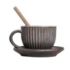 Кофейники, набор керамических чашек с ложкой, личная кружка, послеобеденный чай, вертикальные полосы, мягкая роскошь в стиле ретро