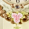 Väggklockor tuda europeisk stil gyllene vardagsrum dekoration stum sväng stor klocka sovrum retro hem blomma gravering vit