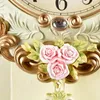 Wanduhren TUDA Europäischen Stil Goldene Wohnzimmer Dekoration Mute Swing Große Uhr Schlafzimmer Retro Hause Blumengravur Weiß