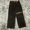 Мужские джинсы Уличная одежда JNCO Y2K Брюки Harajuku Ретро хип-хоп с узором Свободные джинсовые черные готические брюки с высокой талией и широкой талией
