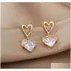 Stud Heart Earrings for Women Girl Steel Gold Plated Love Ear Drop Earring Par 2023 Ny i trendsmycken R231117 Drop Delivery Otyle