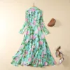 2024 Spring Floral Print Women's Dress Lapel-Neck Single-Breasted Long-Sleeve Woman's Casual Long Dresses AS006