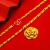 100% 18K Large Flower Water Wave Chain for Women Bride Party Engagement Wedding Real 999 Gold Necklaces Fine Jewelry Gifts 240118