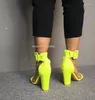 Sandálias Moda Limão Amarelo Chunky Heel Mulheres Peep Toe Tornozelo Fivela Sapatos Grossos Lady Real Pos High