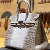 Borsa tote bag 10S TOP fatta a mano borsa firmata Tote Classic Noble Himalayan 25 30CM con pelle di coccodrillo originale importata di alta qualità BR422