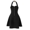 Casual Dresses Eye-catching Party Evening Design Shining Rhinestone Beadings Women Black Knitting Halter Dress High Quality