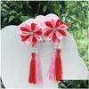 Hårtillbehör Retro Färg Matchande svärd Chrysanthemum Flower Hairpin Tassel Barn Prinsessan Huvudbonad Hanfu Drop Delivery Baby K Otfti