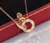 Collana di moda Designer Gioielli Party Sterling Sier Doppi anelli Ciondolo con diamanti Collane in oro rosa per gioielli a catena regalo