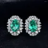 Orecchini a lobo Tendenza moda Argento 925 intarsiato 5A Zircone a forma di uovo sintetico Paraiba Verde Lusso di fascia alta Pieno di diamanti da donna