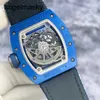 RM-Armbanduhr, Pilotenuhr, RMwatches-Armbanduhr, Rm030, französische limitierte Auflage, 100 Stück, blaues Keramikmaterial, transparent, automatisch, mechanisch