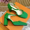 Dress Vintage Slingbacks Pumps High Heels Sandals Famous Designer Women Chunky Heel Summer Square Toe Luxury Shoes Denim Leather Top Mirror Quality