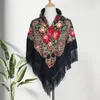 Scarves Square Shawl Retro Floral Scarf Ethnic Style With Tassel Flower Print Autumn Winter Warm For Wedding