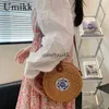 Shoulder Bags Round Straw Bag Women Woven Beac Crossbody Ladies Cute Soulder Raan andmade Knied New Fasion Small andbag BolsaH24219