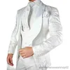 Herenkostuums Blazers Wit Bloemen Bruiloft Smoking voor Bruidegom 3-delig Slim fit herenkostuums met satijnen sjaalrevers Op maat gemaakt Herenmode Kostuum Jasje Vest