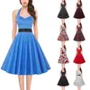 Casual Dresses Summer Women's 1950s Vintage Dress Brocade Hanging Neck Print Lace Up Waist Large Skirt