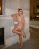 Casual Dresses O-neck See Through Long Sleeve Champagne Mini Party Dress Sequins Two Piece Set Shirt & Bodycon Gown Ever Pretty