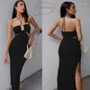 Casual Kleider Elegante Halfter Midi Kleid Hohe Taille Split Für Frauen Ausschnitt Rückenfreies Korsett Vestidos Party Club Robe Schlank Grunge kleid