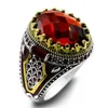Anelli di gioielli turchi di cluster anello maschile con zircone cubico rosso 925 sterling sterling vintage re corona cz cz doni di smalto per uomini e donne