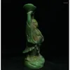 Decorative Figurines Old Chinese Natural Green Jade Carving Wealth Happy Laugh Maitreya Buddha Statue