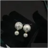 Boucles d'oreilles classiques Double face pour femmes, perle de cristal simulée, cadeau de luxe, bijoux de créateur, livraison directe, Dh6Ex