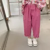 Trousers Baby Girl Rose Pink Casual Pants 2024 Spring Autumn Dress Children Straight Solid