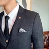 Ternos masculinos blazers S-7XL (blazer + colete + calças) vestido de casamento do noivo xadrez escuro clássico retro masculino formal terno de negócios conjunto de três peças