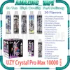 Original UZY Crystal Pro Max 10000 Puff Disposable E Cigarettes 1.2ohm Mesh Coil 16ml Pod Battery Rechargeable Electronic Cigs Puff 10K 0% 2% 3% 5% RBG Light Vape Pen Kit