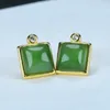 Studörhängen S925 Sterling Silver Green Jade fyrkantiga kvinnor Fina smycken äkta naturliga Hetian Jades Nephrite Golden Earring