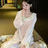 Autumn and Winter New Gold Velvet Round Neck Lace Nightwear for Women's Home Fury Sweet and Fashionable