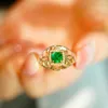 Cluster Rings SX2024 Emerald Ring Pure 18K Gold Jewelry Nature Green 0.5ct Gemstones Diamond Female For Women Fine