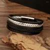 Bracelets de charme 2024 Bracelet tressé en cuir multicouche en acier inoxydable Punk noir/marron pour hommes cadeau d'anniversaire