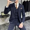 Herrdräkter blazrar (blazer+väst+byxor) varumärke randig herr casual business kostym 3 st.
