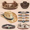 Berets Boho Hat Accessories Retro Western Denim Belt Men's And Women's Straw Cowboy Buckle Decor Fashion