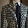 Men's Suits Plaid Wedding Blazer For Men 2024 In Stock Notched Lapel Suit Jacket Houndstooth Pattern Elegant Male Fashion Coat