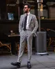 ヴィンテージハウンドトゥースメンスーツウェディングピークラペル2ボタンGroom Tuxedo Slim Fit Bridegroom Suits 2ピース（ブレザーパンツ）カスタムサイズ