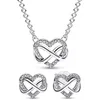 Studörhängen Original 925 Sterling Silver Sparkling Infinity Heart Necklace Earring With Crystal For Women Europe Fashion Jewelry