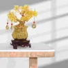 Gold Desk Decor Golden Tree Reiki Staty Figurine Stone Wood Wealth Office Natural Home Bonsai Leaf Set 240129